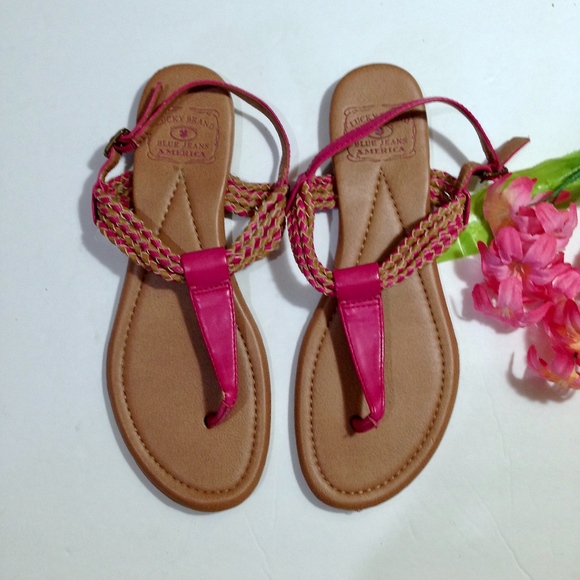 Lucky Brand Shoes - LUCKY BRAND Pink & Tan Thong Sandals Size 8.5